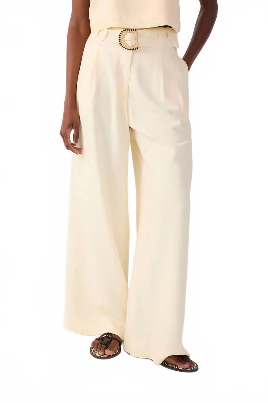 NEW DRESS TO beaded buckle wide leg linen pants in shell beige